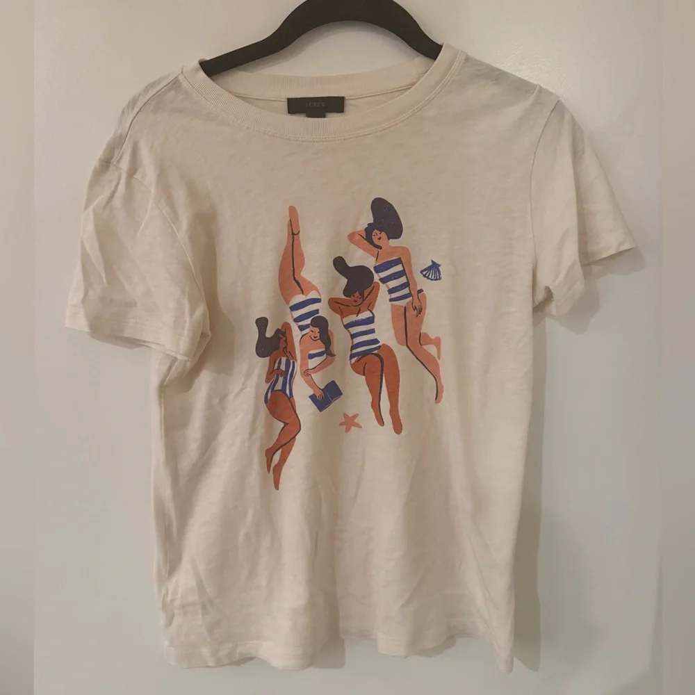 J. Crew Cream Graphic Short Sleeve Tee with Navy & Orange Motif